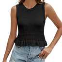CiCiBird Women Cute Crop Sweaters Vest Knit Sleeveless Pullover Tops Crochet Ruffle Hem Tank (Small)