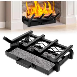 Small Fireplace Grate 14 Inch - Wood Stove Fireplace Log Grates with Ember & Ash Trays Pan, Inside Outdoor Heavy Duty Wrought Cast Iron Rack Holder for Indoor Outdoor Chimney Hearth