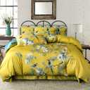 King Duvet Cover Floral Birds Soft Cotton 3 Pieces Bedding Set Chic Garden Tree Branches Flowers Pattern King Duvet Cover Flower with Zipper Closure Luxury Soft Breathable Comfy