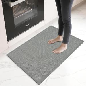 Kitchen Mats for Floor, Absorbent Runner Rug, Kitchen Rugs Non Slip Washable Mat, Quick Dry for Wet Area, Stain Resistant with Rubber Backing Floor Protector, Grey 17"x24" Set of 2
