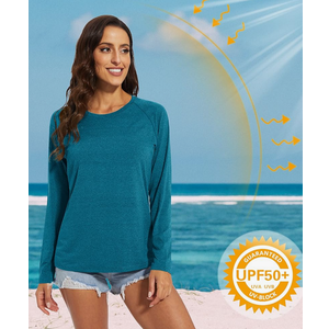MAGCOMSEN Running T Shirts for Women Sun Protection Athletic Workout Tops UPF 50 Rash Guard Shirts Lightweight Blue 2XL