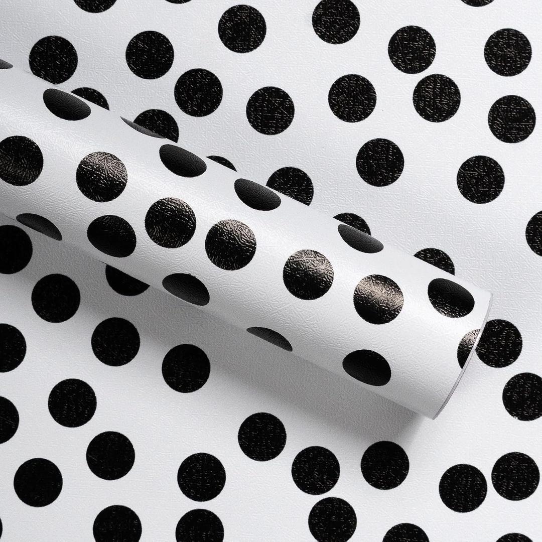 17.3x480 Black and White Polka-Dot Wallpaper Self-Adhesive Contact Paper Moire Dot Peel and Stick Decorative Wallpaper Spots Contact Paper for Walls Bedroom Living Room Nurseryls