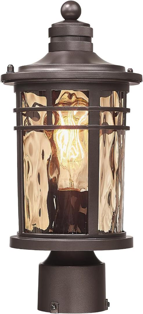 Darkaway Outdoor Post Light,Lamp Post Light Fixture, Waterproof Aluminum Housing with Amber Ripple Glass for Garden Patio Pathway Entry, Bronze-Amber Ripple Glass, Medium, 1Pack