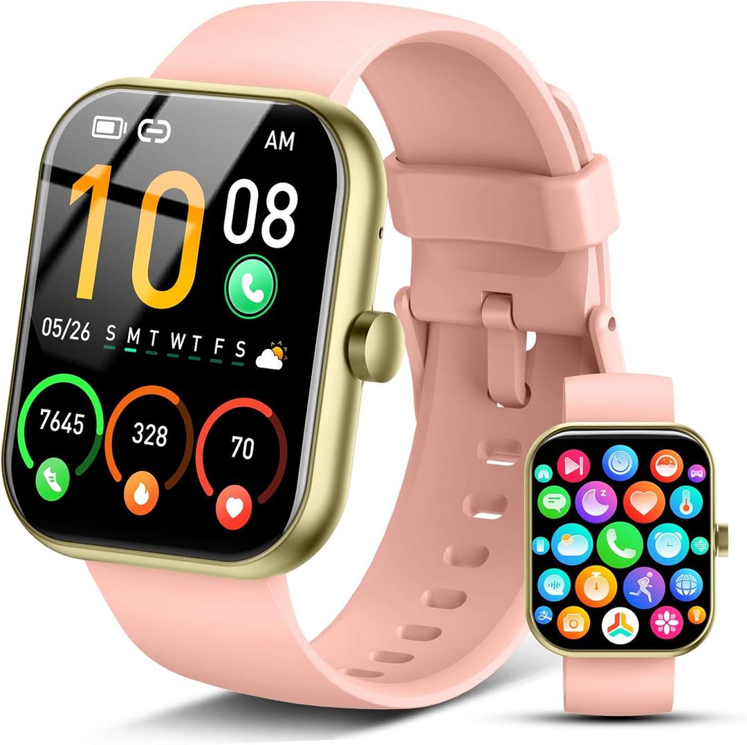 Smart Watch for Men Women, 2026 Release (Answer/Make Call) 1.96" HD Fitness Tracker Running Watch,IP68 Waterproof, Pedometer,Step/Sleep/Heart Rate Monitor,110+ Sport Mode Smartwatch for Android,Pink