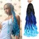 WIPPORYA Ombre blue French Curly Braiding Hair 24 Inch 6 Packs Black Loose Wave Bouncy Crochet Hair Pre Stretched 100g/pack Yaki Curly Braiding Hair for Black Women Hair Extensions (Ombre blue)