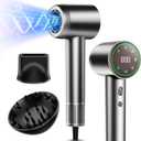Hair Dryer, 160000 RPM High-Speed Ionic Low Noise Blow Dryer with Brushless Motor for Fast Drying, Thermo-Control Quiet Hair-Dryer with Diffuser and Nozzle for Home Travel Salon (Sliver)
