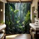 Green Jungle Shower Curtain Nature Forest Rainforest Landscape Tropical Plant Scenery Bathroom Decor, Waterproof Fabric with Hooks, 70x96 Inch