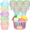 DoubleFill 60 Pcs Plastic Mini Easter Baskets Bulk Small Colorful Plastic Baskets with Handles Round Basket for Egg Hunts Easter Party Favor Kids