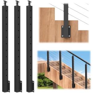 BLIKA 3 Pack 36" Side Mount Stair Cable Railing Posts for 25-35 Degrees Stair, Stainless Steel, Left Side Fascia Mount Stair Railing Post for Cable Railing Kit, Black Powder Coated Side Mount Post