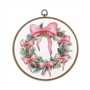 MAQIKA Pink Winter Wreath Bow Framed Wall Art Decor, Christmas Wall Decor, Preppy Xmas Round Wall Hanging Decor, Coquette Bow Christmas Canvas Prints Wall Art for Girls Dorm Living Room, 10x10 Inch