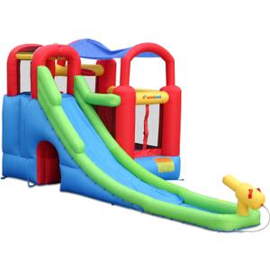 Inflatable Bounce House or Water Slide Wet or Dry with Sun Roof, Ball Pit 30 Balls, Water Gun, Fun Bouncing Area with Basketball Hoop, Long Slide with Climbing Wall, UL Certified Blower Included, 17.5 ft L x 9 ft W x 8.5 ft H