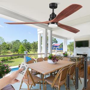 Ceiling Fans with Lights and Remote Control, 72 Inch Outdoor Ceiling Fan with Light, 3 Downrods, ETL Listed, 3 Blades and 6 Speed Large Ceiling Fans Quiet DC Motor for Patio Farmhouse (Walnut Wood)