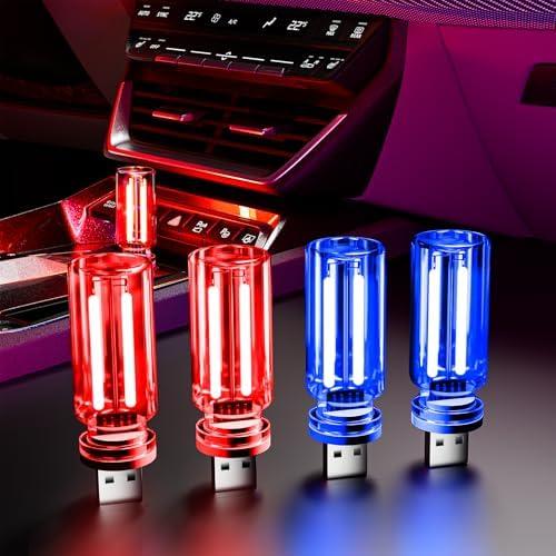 UBAPEV 4 PCS USB Night Light, Touch Dimmable Mini USB LED Car Interior Ambient Lights, Portable Plug-in Glass Bottle Night Lamp for Car, Tent, Desk, Bedside(2Red&2Blue)