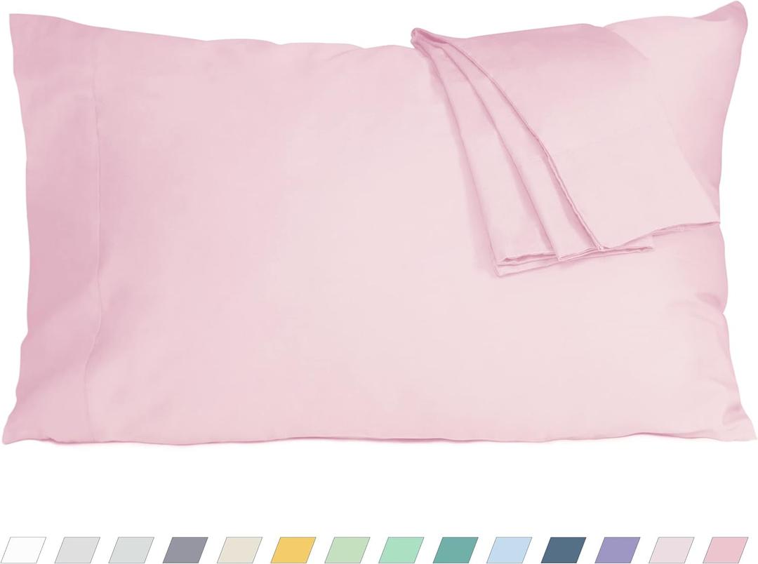Pillow Cases, King Size Cotton Percale Weave Pillowcases, Pre-Shrunk Breathable and Hypoallergenic Pillowcases, Set of 2 (2 Piece King 20 Inch x 40 Inch, Dark Pink)