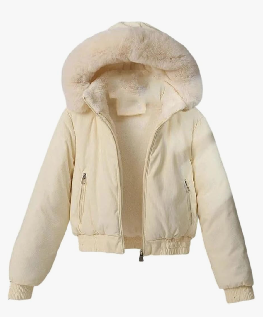 Women Corduroy Cotton-Padded Jacket Big Fur Collar Hooded Fleece Winter Short Jacket Outerwear Warm Coat