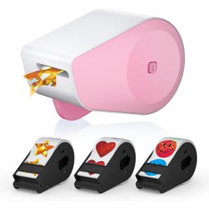 Manual Sticker Dispenser G2.0 with Gold Star,Heart and Smiley Face Stickers for Kids Rewards-Pink