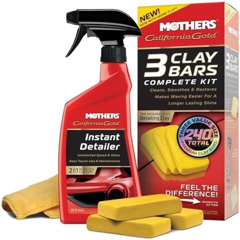 Mothers California Gold 3 Clay Bar Complete Kit, 3 80-gram Clay Bars + 16 oz. Instant Detailer + Microfiber Towel — Removes Contaminants, Restores Brilliance & Smoothness of Paint (07240) Mothers California Gold 3 Clay Bar Complete Kit, 3 80-gram Clay Bars + 16 oz. Instant Detailer + Microfiber Towel — Removes Contaminants, Restores Brilliance & Smoothness of Paint (07240)