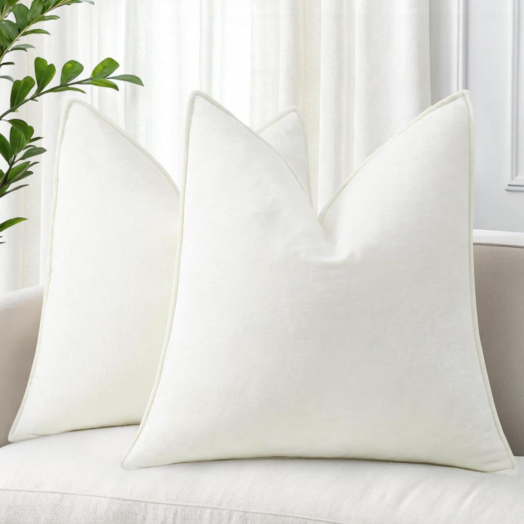decorUhome Couch Throw Pillow Covers 22x22 Set of 2, Decorative Soft Neutral Chenille Pillow Covers with Elegant Design for Sofa Bed Living Room Home Decor, Cream White