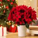 6 Pcs 15 Inch Artificial Poinsettia Bouquet, Faux Red 7 Stems Velvet Poinsettia Floral for Vases Wreaths Garland Indoor Outdoor Christmas Tree Ornament Home Porch Decorations