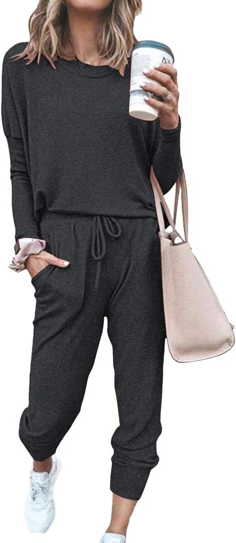 Fixmatti Women Casual 2 Piece Outfit Long Pant Set Sweatsuits Tracksuits (S)