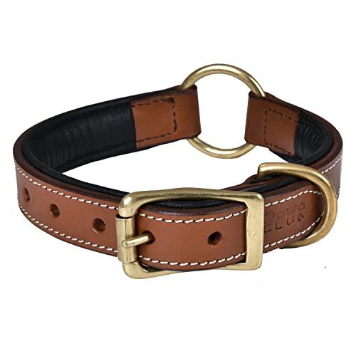 DowgClub | Genuine Leather Adventure Dog Collar | Full Grain, Heavy Duty | With inner Cushioned padding | Best for Medium, Large & XL Dog (Medium (Fit Neck Size 14.5"-18.5"), Brown With Center O Ring)