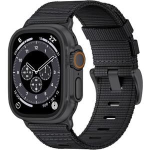 Nylon Watch Band for Apple Watch Ultra 3/2/1 Band 49mm 46mm 45mm 44mm 42mm(Series 1 2 3), Adjustable Breathable iWatch Straps for Apple Watch Ultra Bands for Men 11/10/9/8/7/6/SE/5/4/3/2/1 (Black (Black buckle))
