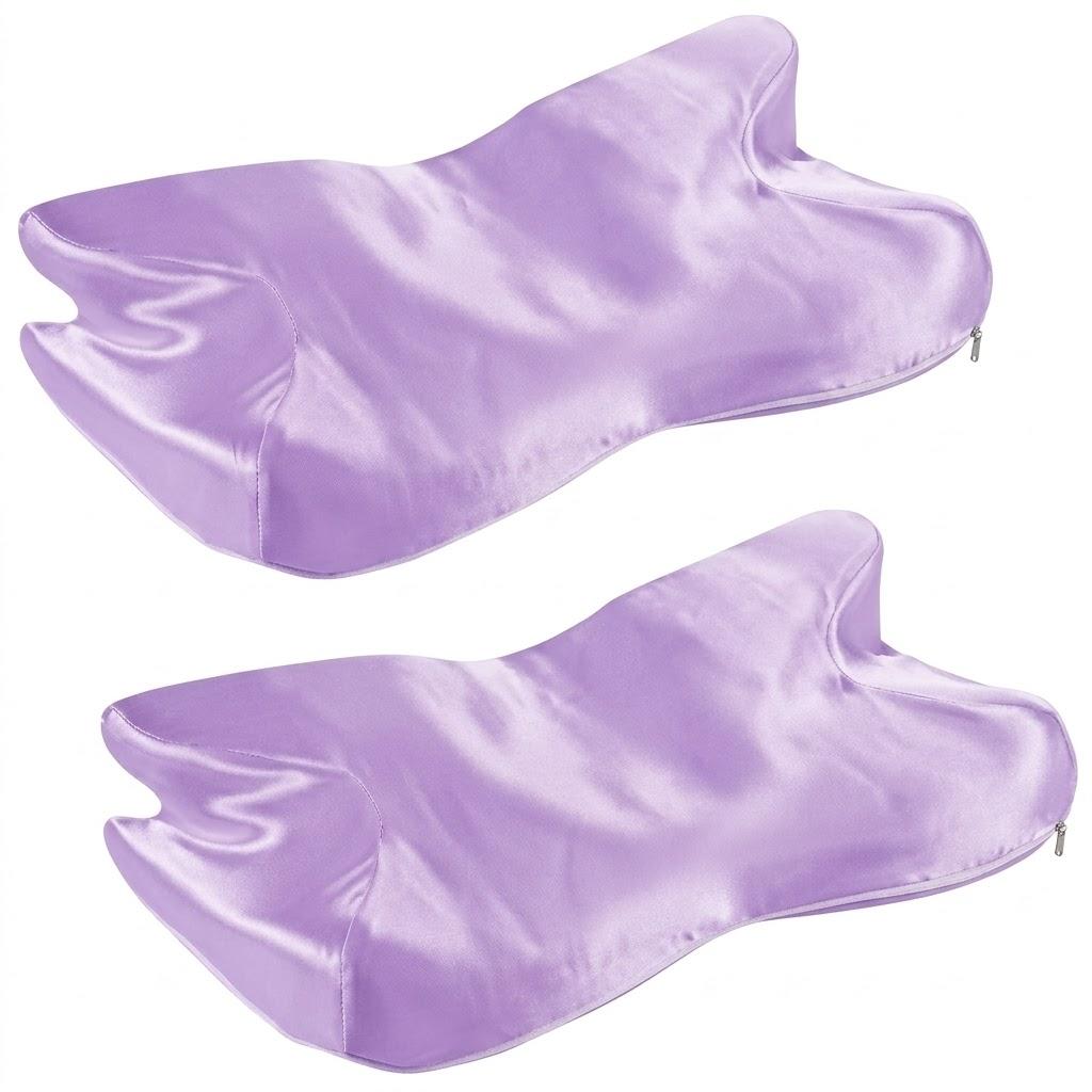 Eychei 2 Pcs Satin Pillowcase for Cervical Pillow, Lavender Silky Cervical Pillow Case Contour Pillow Case Cover with Zipper, Smooth Ergonomic Pillowcase for Neck Pillow Cover