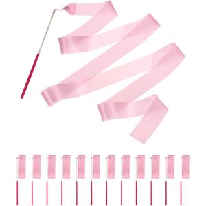 uxcell Dance Ribbon, Gymnastics Ribbon Twirling Ribbons for Birthday Party Streamers Decoration,Circus Carnival Ribbon with Sticks Wands (Pale Pink)