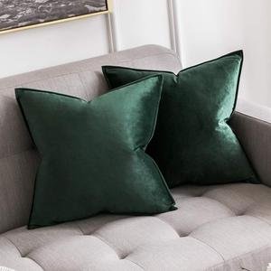 MIULEE Pack of 2 Decorative Velvet Throw Pillow Cover Soft Army Green Pillow Cover Solid Square Cushion Case for Sofa Bedroom Car 18x 18 Inch 45x 45cm (18" x 18" (Pack of 2), Army Green)