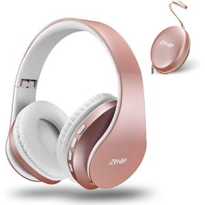 ZIHNIC Bluetooth Headphones Over-Ear, Foldable Wireless and Wired Stereo Headset Micro SD/TF, FM for Cell Phone, PC, Soft Earmuffs &Light Weight for Prolonged Wearing (Rose Gold)