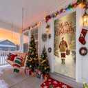 Merry Christmas Door Cover Banner, Winter Xmas Santa Claus Snowy Forest Front Door Cover Seasonal Holiday Party for Porch Entryway Wall Hanging Decoration, 35 * 79 Inch