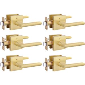 goldenwarm Gold Door Handles Interior, Zinc Alloy Brushed Gold Privacy Door Handles, Heavy Duty Brass Interior Lever Doorhandles for Bedroom Bathroom Modern (6 Pack)
