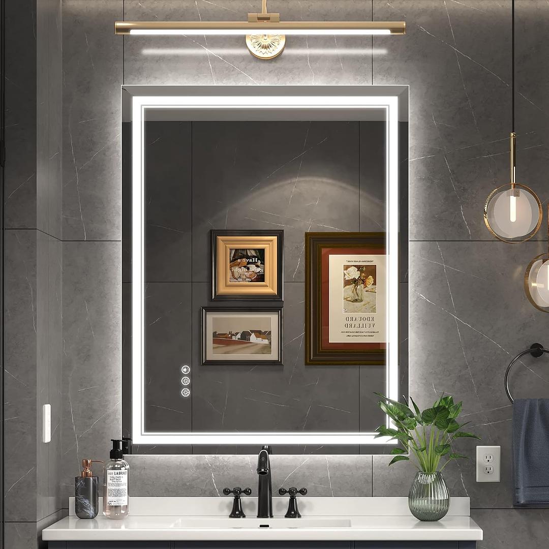Ratsamee 28" x 36" Led Mirror for Bathroom with Front Light and Backlit, Bathroom Mirror with Led Lights, Vanity Mirror with Lights for Wall, Anti-Fog, Dimmable 3-Colorfrontlit+Backlit