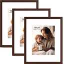 FinalFind 16x20 Picture Frame with Mat for 11x14 Set of 3, Drak Brown Wood Grain 16x20 Frames for Horizontal & Vertical Wall Mounting (3 Pack,Walnut)