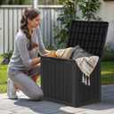 YITAHOME 30 Gallon Resin Deck Box, Weather Resistant Outdoor Rattan Storage Box, Lockable Indoor Outdoor Storage for Supplies and Essentials, Black