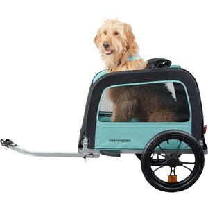 Retrospec Rover Waggin' Pet and Dog Bike Trailer with Weather-Resistant Canopy & Mesh Shield - Foldable Frame, 16in Wheels with Storage Pouch & Internal Safety Leash Supports up to 50 lbs (Blue Ridge)