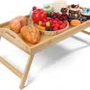 ZJYOUZHU Bamboo Bed Tray Table with Folding Legs, Breakfast Tray with Handles, Breakfast in Bed for TV Table, Laptop Computer Tray, Eating, Snack Tray