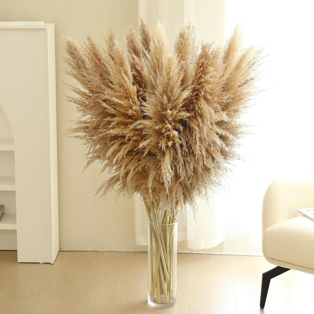 Wertuirk 12 Stems 46 inch Tall Pampas Grass Decor - Large Fluffy Dried Pompas Grass for Floor Vase - Rustic Wedding, Baby Shower, Party, Farmhouse, Boho Home Decor