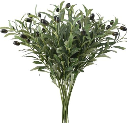 Leftover Faux Olive Branches for Vase,Artificial Olive Tree Branches,Fake Plants,Greenery Stems,Eucalyptus Stems,Green Leaves for Centerpieces Decoration,Home Decor,Coffee Table Decor