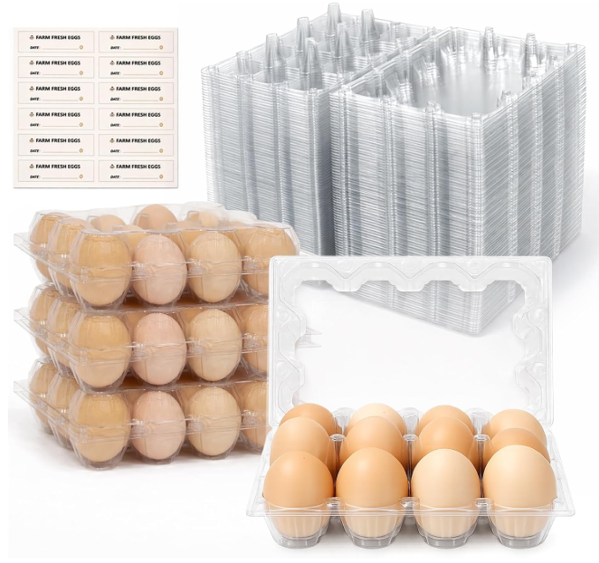WIKDAY Egg Cartons Cheap Bulk 100 Pack 12 Count Plastic Clear Dozen Reusable Empty Egg Containers for Chicken Eggs Storage 