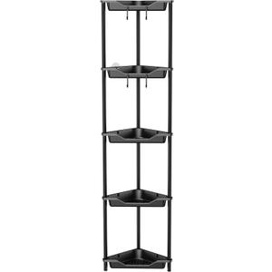 Orimade Rustproof 5 Tier Floor Standing Corner Shower Caddy Organizer, Plastic Metal Splicing Floor Corner Shelf Rack Stands for Bathroom, Black