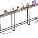 102 Inch Extra-Long Narrow Console Table with Charging Station (2 Outlets + USB-C), Sofa Table,Behind Couch Table with 3-Tier Storage Shelves for Entryway & Small Spaces (Rustic Brown), 102.4 Inch