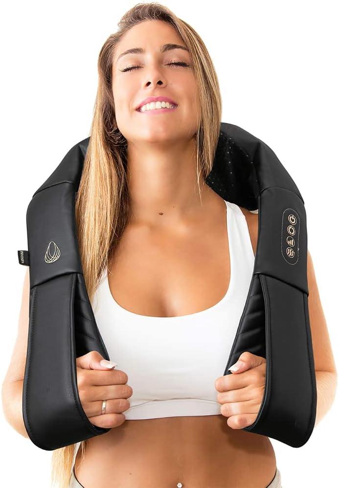 InvoSpa Shiatsu Massager with Heat - Deep Tissue Kneading Pillow for Neck, Shoulders, and Back - Electric Full Body Massage (Black)