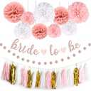 NISOCY Bachelorette Party Decoration, Pink Bridal Shower Decoration Bride to Be Sign Banner with Fringe Party Curtains and Honeycomb Balls for Fall Wedding Bridal Shower Party Decorations