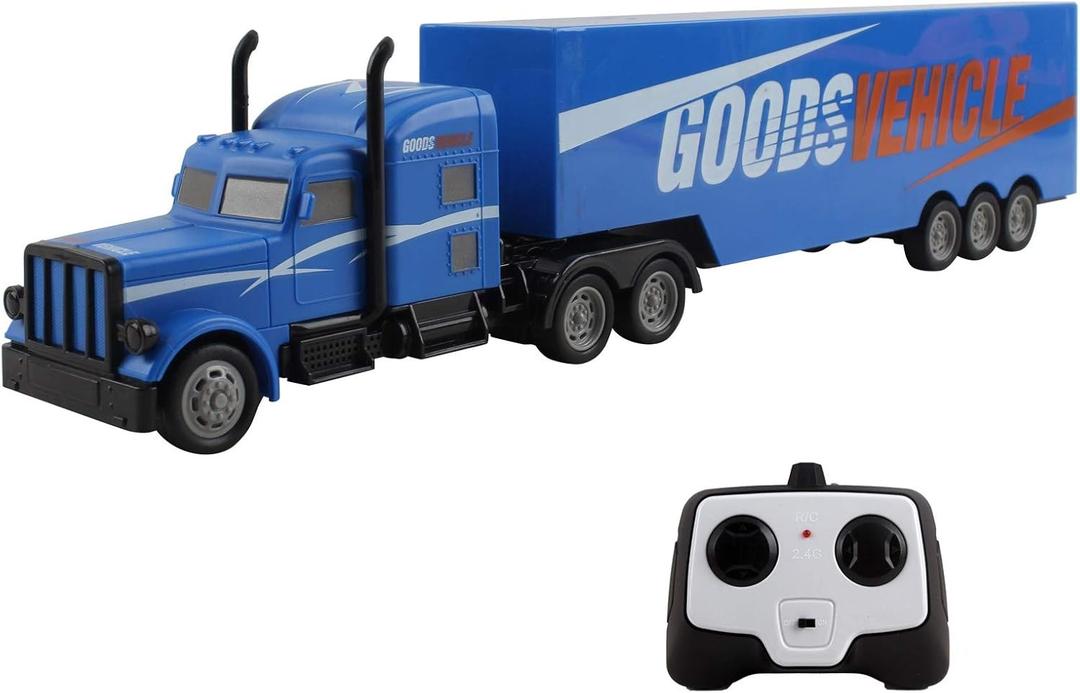 Vokodo RC Semi Truck and Trailer 18 Inch 2.4Ghz Fast Speed 1:16 Scale Rechargeable Battery Remote Control Tractor Tanker Hauler Car Big Rig 18 Wheeler Toy for 3 4 5 6 7 8 Year Boys Kids (Blue)