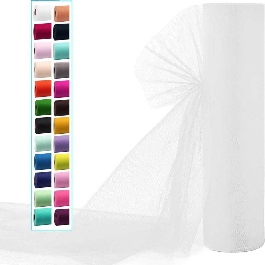 White Tulle Fabric Rolls 54 Inch by 20 Yards Fabric Tulle Bolt for Wedding Decorations Christmas Gift Wrapping Plant Cover DIY White Tutu Baby Shower Table Skirt Birthday Party Craft Supplies