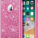 Hython Designed for iPhone 8, iPhone 7 Case, Heavy Duty Full-Body Defender Protective Case Bling Glitter Sparkle Hard Shell Hybrid Shockproof Rubber Bumper Cover, Rose Red