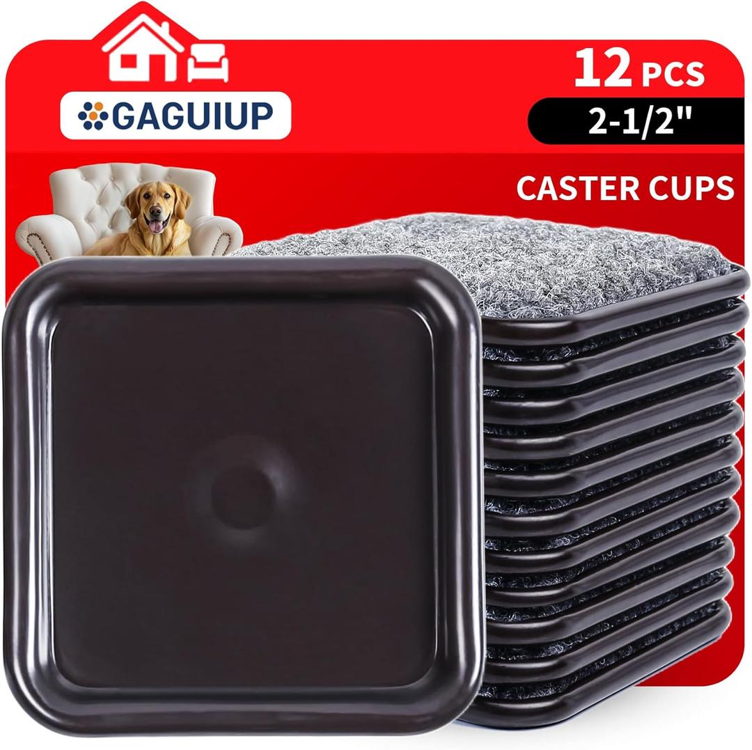 2 1/2" Square Carpet Bottom Furniture Caster Cups, Reusable Furniture Sliders for Hardwood Floors, Felt Furniture Pads Coasters to Protect Tile or Laminate Floors from Scratches, Brown/Gray (12 Pack)