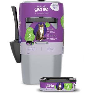 Litter Genie Standard Pail (Silver) | Cat Litter Box Waste Disposal System for Odor Control | Includes 1 Square Refill Bag
