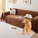 Chenille Couch Cover for 3 Cushion Sofa Pet Friendly Furniture Covers, Boho Sofa Covers Washable L Shape 3 Seater Couch Cover, 71"x 134", Brown